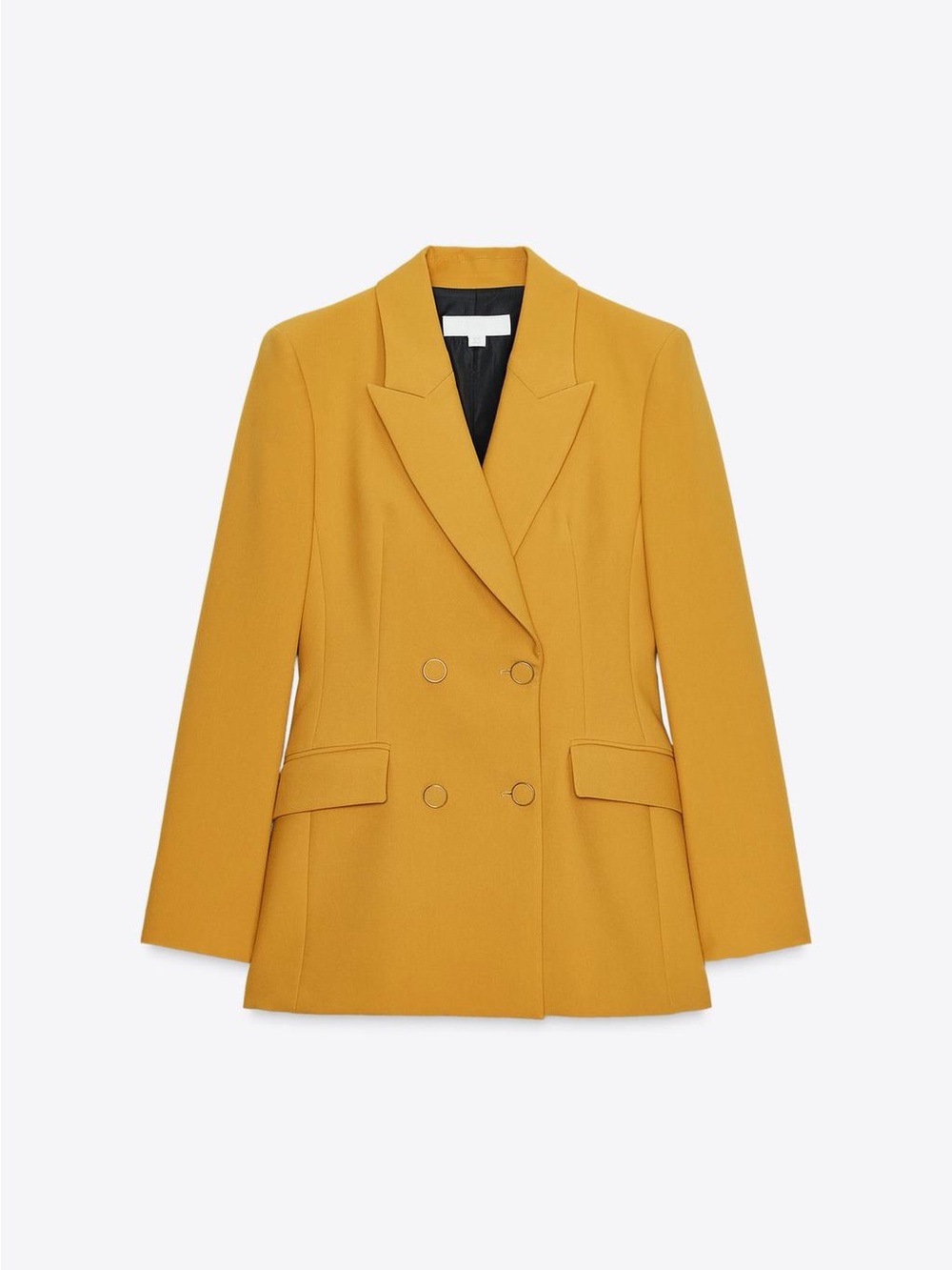 Zara Double Breasted Mustard Blazer Shoulder Pads NWT Large Blogger Fav 8765/656 - Picture 2 of 8